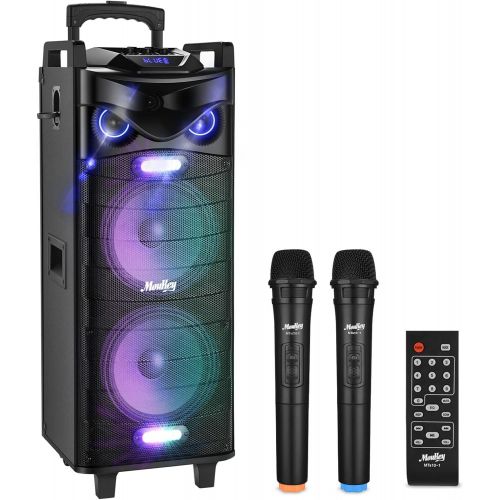  [아마존베스트]Moukey Karaoke Machine PA System,1040W Peak Power Bluetooth Karaoke Speaker System-PA Stereo with Double 10 Subwoofer,DJ Lights,Rechargeable Battery, VHF Microphone,Recording,MP3/U