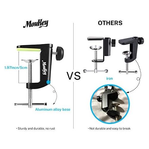  [아마존베스트]Moukey C-shape arm clamp table clamp for microphones with adjustable screw, robust metal table mounting clamp for microphone hanging boom scissor arm stand holder (2 pieces).