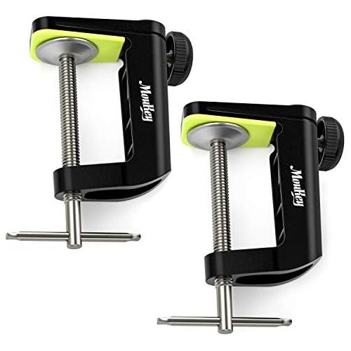  [아마존베스트]Moukey C-shape arm clamp table clamp for microphones with adjustable screw, robust metal table mounting clamp for microphone hanging boom scissor arm stand holder (2 pieces).