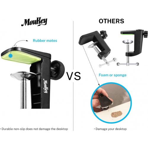  [아마존베스트]Moukey C-shape arm clamp table clamp for microphones with adjustable screw, robust metal table mounting clamp for microphone hanging boom scissor arm stand holder (2 pieces).