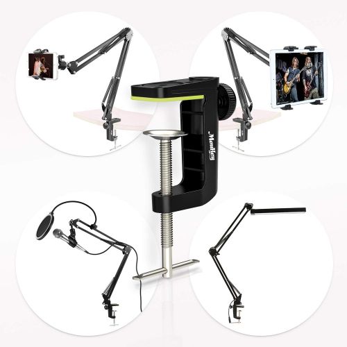  [아마존베스트]Moukey C-shape arm clamp table clamp for microphones with adjustable screw, robust metal table mounting clamp for microphone hanging boom scissor arm stand holder (1 piece)