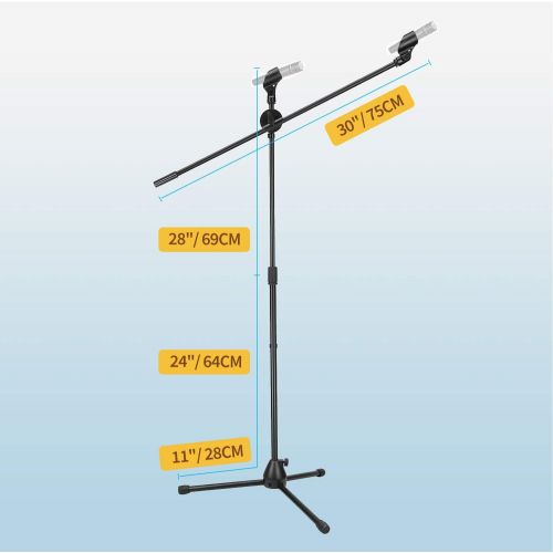  [아마존베스트]Microphone Stand Moukey Adjustable Tripod Boom Tripod Microphone Stand with Dual Non-Slip Microphone Clips and Dual Foam Cover, Black (Pack of 2) - MMs-3