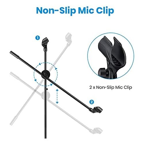  [아마존베스트]Moukey MMs-3 Microphone Stand, Microphone Holder, Height Adjustable, 80-133 cm, Adjustable Tripod Boom Tripod Microphone Stand with Dual Non-Slip Microphone Clips and Dual Foam Cov