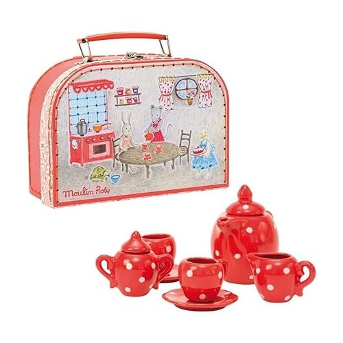  Moulin Roty Red Ceramic Tea Set