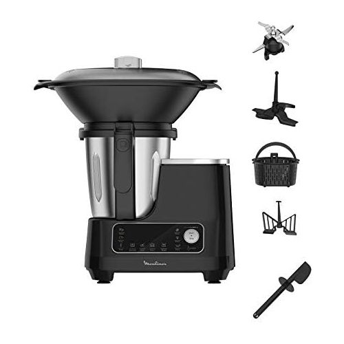  [아마존베스트]Moulinex HF4568 Click Chef Food Processor with Cooking Function (1400 Watts, 12 Speeds, Total Volume 3.6 Litres, 28 Functions with Accessories and Recipe Booklet) Black