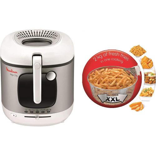  [아마존베스트]Moulinex AM4800 Mega 2 kg Fryer with Oil Anti-Odour Filter Adjustable Temperature Easy Cleaning Crispy Chips 1,800 Watt for up to 8 People White/Silver