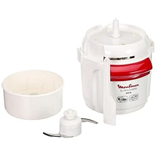  Moulinex AD5601 Moulinette Chopper, 800 W, Chopping, Mixing and Short, System 1 2 3 Quick Operation, Stainless Steel Blade, White and Red, Black
