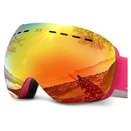  [아마존베스트]Mounchain Ski Goggles, OTG Snowboard Goggles 100% UV Protection, Snow Goggles Anti-Fog, Helmet Compatible, Interchangeable Lens for Men Women Skiing Snowmobile Skating