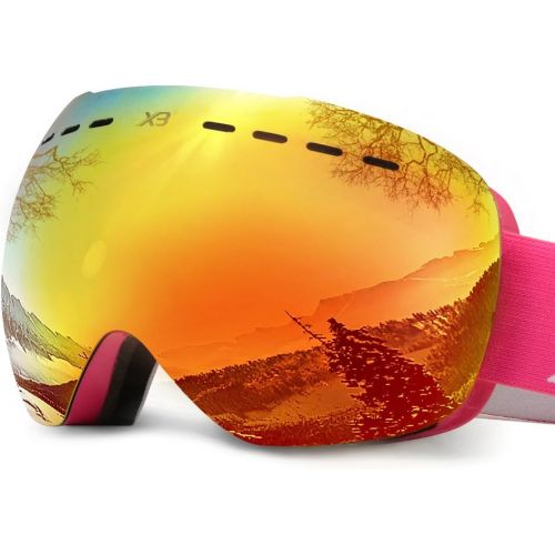  [아마존베스트]Mounchain Ski Goggles, OTG Snowboard Goggles 100% UV Protection, Snow Goggles Anti-Fog, Helmet Compatible, Interchangeable Lens for Men Women Skiing Snowmobile Skating