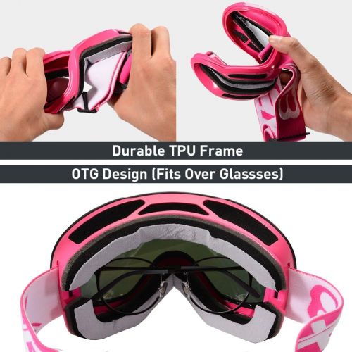  [아마존베스트]Mounchain Ski Goggles, OTG Snowboard Goggles 100% UV Protection, Snow Goggles Anti-Fog, Helmet Compatible, Interchangeable Lens for Men Women Skiing Snowmobile Skating