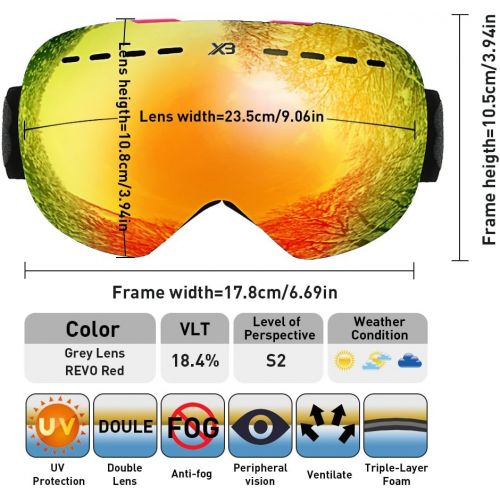  [아마존베스트]Mounchain Ski Goggles, OTG Snowboard Goggles 100% UV Protection, Snow Goggles Anti-Fog, Helmet Compatible, Interchangeable Lens for Men Women Skiing Snowmobile Skating