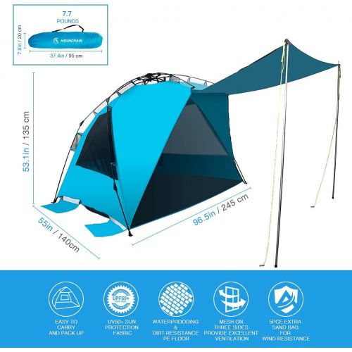  Mounchain Beach Tent Outdoors Easy Setup Portable Sun Shelter Quick Pop Up Cabana Canopy Super Bluecoast Beach Umbrella UV50+ Sun Protection Fabric Beach Tent