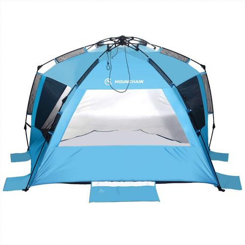  Mounchain Beach Tent Easy Setup, 3-4 Person Family Camping Tent, Waterproof Beach Tent Quick Pop Up for Hiking Picnic Traveling and Fishing