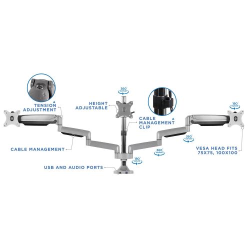  Mount-It! Single Monitor Arm Mount | Desk Stand | Full Motion Height Adjustable Articulating Gas Spring Arm | Fits 19 21 24 27 29 30 32 Inch VESA Compatible Computer Screen | C-Cla