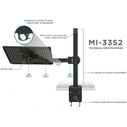  Mount-It! Laptop Notebook Desk Mount Stand with Full Motion Height Adjustable Holder, Articulating Vented Cooling Platform, Fits Up to 17 Inch Computers, Clamp Mounting, 22 Lb Capa