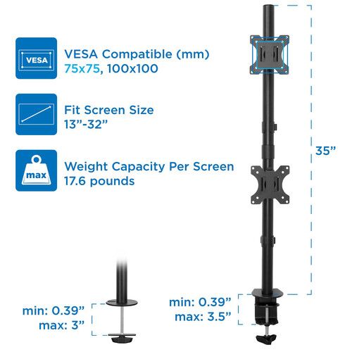  Mount-It! Vertical Dual-Monitor Desk Mount for 13 to 32