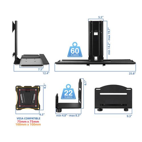  Mount-It! Monitor and Keyboard Wall Mount with PC Holder