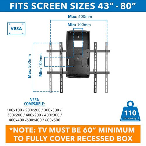  Mount-It! MI-302 Motorized Fireplace TV Mount with In-Wall Recessed Base