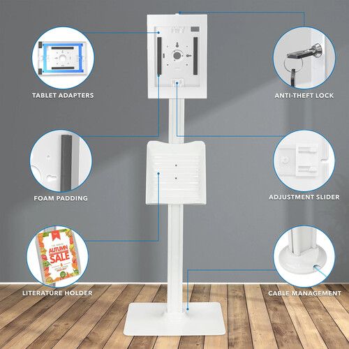  Mount-It! Anti-Theft Floor Stand with Document Holder for Apple iPad White