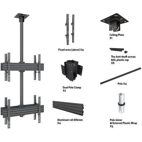  Mount-It! Four-Screen Single Pole Ceiling Mount (Top-to-Bottom, Back-to-Back)