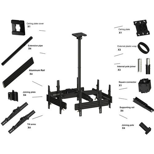  Mount-It! Four-Screen Single-Pole Ceiling Mount (Four-Side)