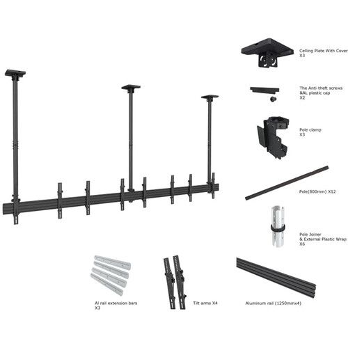  Mount-It! Four-Screen Three-Pole Ceiling Mount (Side-by-Side)