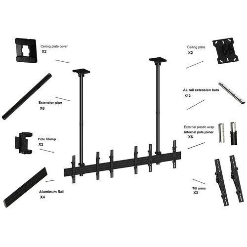  Mount-It! Three-Screen Dual-Pole Ceiling Mount (Side-by-Side)