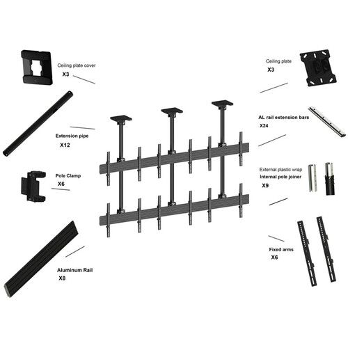  Mount-It! Six-Screen Three-Pole Ceiling Mount (2 Top-to-Bottom, 3 Side-by-Side)