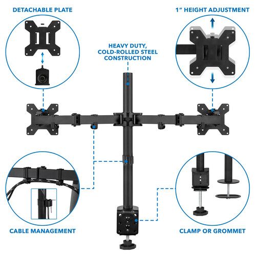  Mount-It! Full Motion Dual Monitor Desk Mount for 13-32