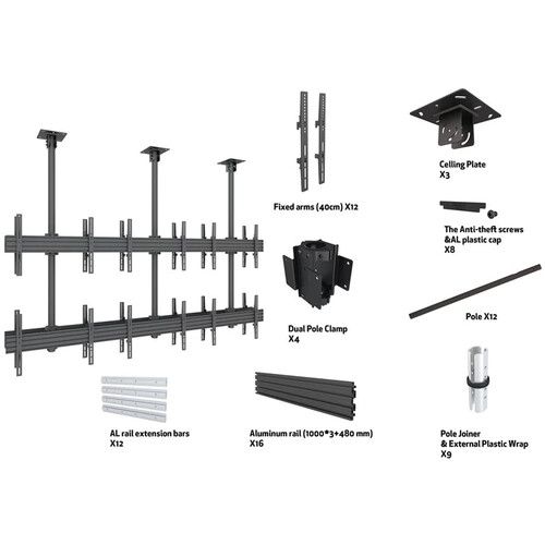  Mount-It! 12-Screen Three-Pole Ceiling Mount (2 Top-to-Bottom, 3 Back-to-Back)