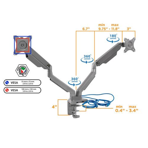  Mount-It! MI-2762 Dual-Monitor Desk Mount