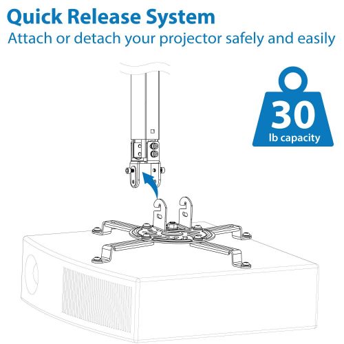  [아마존베스트]Mount-It! Ceiling Projector Mount Height Adjustable Universal Stand Fits Epson Optoma Benq Viewsonic Projectors, 30 Lbs Capacity (Medium)