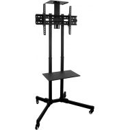 Mount-It! MI-876 TV Cart Mobile TV Stand Wheeled Height Adjustable Flat Screen Television Stands with Rolling Casters and Shelf, VESA Compatible TV Mount Bracket Fits Displays 37 t