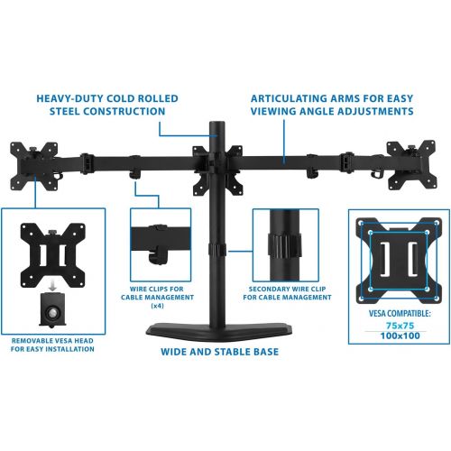  [아마존 핫딜]  [아마존핫딜]Mount-It! Triple Monitor Stand | 3 Monitor Stand Fits 19 20 21 22 23 24 Inch Computer Screens | Free Standing and Grommet Bases | Three Heavy Duty Full Motion Adjustable Arms | VES