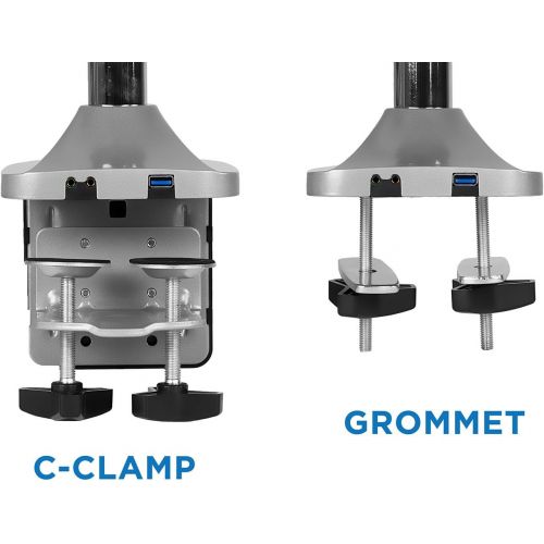  [아마존 핫딜] [아마존핫딜]Mount-It! Triple Monitor Mount | Desk Stand with USB and Audio Ports | 3 Counter-Balanced Gas Spring Height Adjustable Arms for Three 24 27 30 32 Inch VESA Screens | C-Clamp and Gr