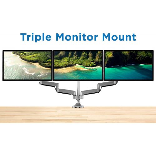  [아마존 핫딜] [아마존핫딜]Mount-It! Triple Monitor Mount | Desk Stand with USB and Audio Ports | 3 Counter-Balanced Gas Spring Height Adjustable Arms for Three 24 27 30 32 Inch VESA Screens | C-Clamp and Gr