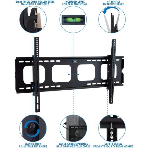  [아마존베스트]Mount-It! Tilting TV Wall Mount Bracket For Samsung Sony Vizio LG Panasonic TCL VESA 200x200 400x400 600x400 850x450 Compatible Premium Tilt 220 Lbs Capacity, Size 42-80 inch