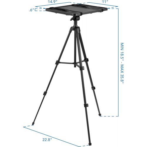  Mount-It! Projector Tripod Stand - Tilting Tray Provides Perfect Viewing Angles Stable on Carpet, Hardwood & Grass - Double Harness Straps Built in Folding Projector Mount fits into Nylon Ca