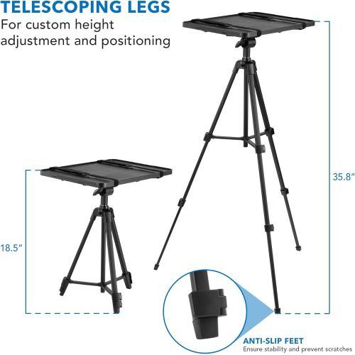  Mount-It! Projector Tripod Stand - Tilting Tray Provides Perfect Viewing Angles Stable on Carpet, Hardwood & Grass - Double Harness Straps Built in Folding Projector Mount fits into Nylon Ca