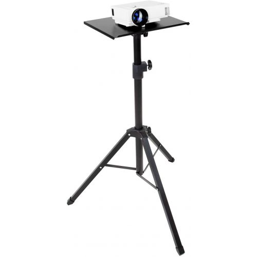  Mount-It! Tripod Projector Stand, Adjustable DJ Laptop Stand with Height and Tilt Adjustment, Portable Laptop Projector Table with Steel Tripod Base and Tray, Black