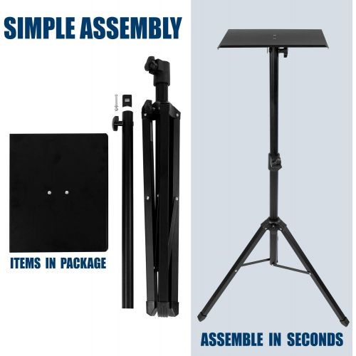  Mount-It! Tripod Projector Stand, Adjustable DJ Laptop Stand with Height and Tilt Adjustment, Portable Laptop Projector Table with Steel Tripod Base and Tray, Black