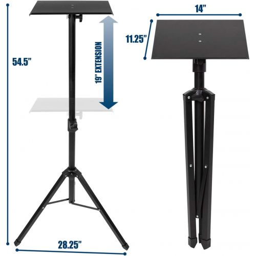  Mount-It! Tripod Projector Stand, Adjustable DJ Laptop Stand with Height and Tilt Adjustment, Portable Laptop Projector Table with Steel Tripod Base and Tray, Black