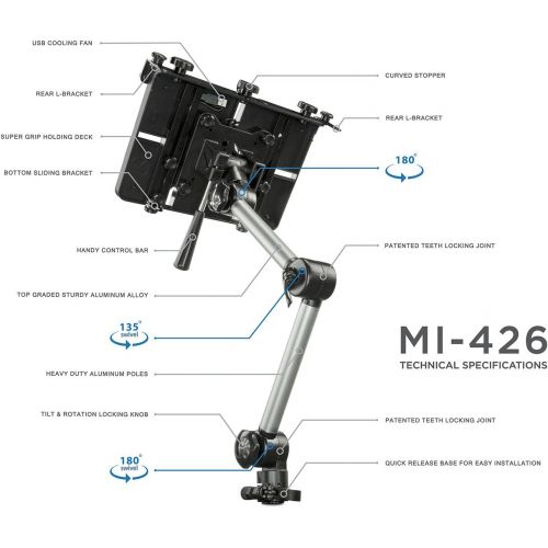  [아마존베스트]Mount-It! Laptop Vehicle Mount, No-Drill Computer Seat Mount, Full Motion Adjustable Design For Auto, Truck, Car, Van Use