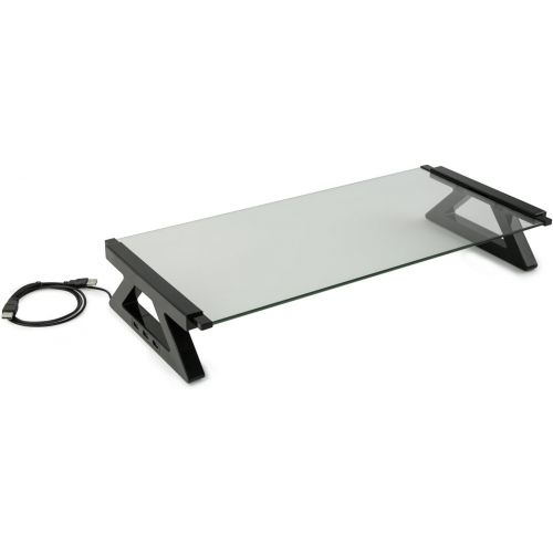  [아마존베스트]Mount-It! USB Monitor Stand and Laptop Stand, Glass Desk Riser with 3 USB Hub Ports, Capacity 20 lbs (MI-7240)