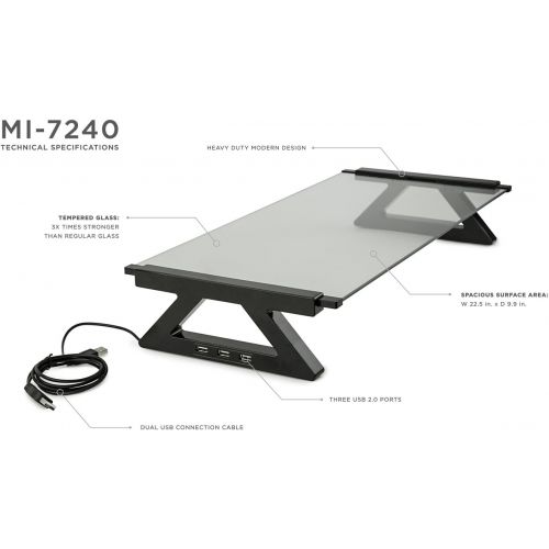  [아마존베스트]Mount-It! USB Monitor Stand and Laptop Stand, Glass Desk Riser with 3 USB Hub Ports, Capacity 20 lbs (MI-7240)