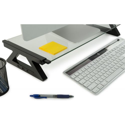  [아마존베스트]Mount-It! USB Monitor Stand and Laptop Stand, Glass Desk Riser with 3 USB Hub Ports, Capacity 20 lbs (MI-7240)