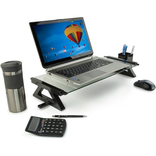  [아마존베스트]Mount-It! USB Monitor Stand and Laptop Stand, Glass Desk Riser with 3 USB Hub Ports, Capacity 20 lbs (MI-7240)