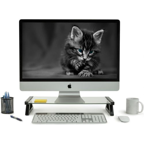  [아마존베스트]Mount-It! USB Monitor Stand and Laptop Stand, Glass Desk Riser with 3 USB Hub Ports, Capacity 20 lbs (MI-7240)