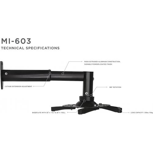  [아마존베스트]Mount-It! Projector Wall Mount Universal Adjustable Design with Extendable Length for LCD/DLP Epson, Benq, Optoma Projectors, Black (MI-603)