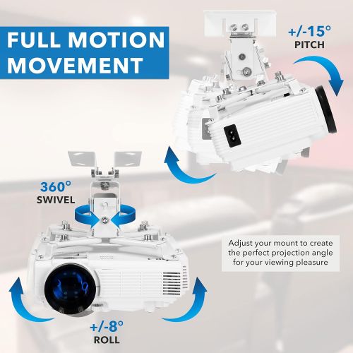  Mount-It! Wall or Ceiling Projector Mount with Universal LCD/DLP Mounting for Epson, Optoma, Benq, ViewSonic Projectors, 44lb Load Capacity, White